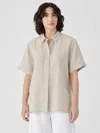 Eileen Fisher Organic Linen Classic Collar Short-sleeve Shirt In Neutral