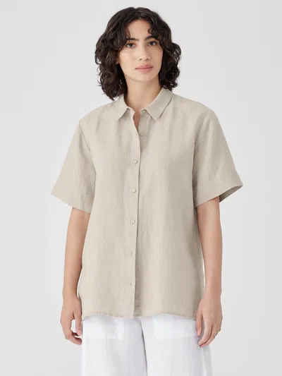 Eileen Fisher Organic Linen Classic Collar Short-sleeve Shirt In Neutral