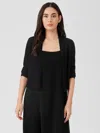 Eileen Fisher Organic Linen Cotton Airy Tuck Cropped Cardigan In Black