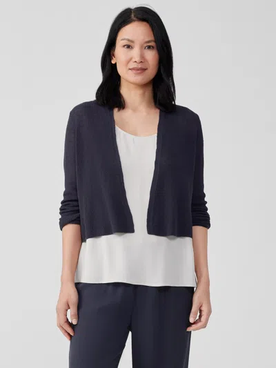 Eileen Fisher Organic Linen Cotton Airy Tuck Cropped Cardigan In Black