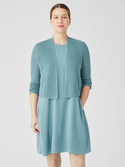 Eileen Fisher Organic Linen Cotton Airy Tuck Cropped Cardigan In Blue