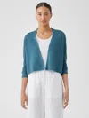 Eileen Fisher Organic Linen Cotton Airy Tuck Cropped Cardigan In Blue