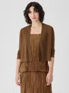 Eileen Fisher Organic Linen Cotton Airy Tuck Cropped Cardigan In Brown