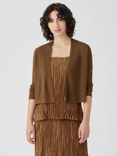 Eileen Fisher Organic Linen Cotton Airy Tuck Cropped Cardigan In Brown