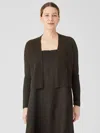 Eileen Fisher Organic Linen Cotton Airy Tuck Cropped Cardigan In Brown