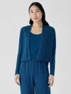 Eileen Fisher Organic Linen Cotton Airy Tuck Cropped Cardigan In Blue