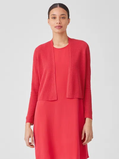 Eileen Fisher Organic Linen Cotton Airy Tuck Cropped Cardigan In Pink