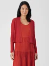 Eileen Fisher Organic Linen Cotton Airy Tuck Cropped Cardigan In Red