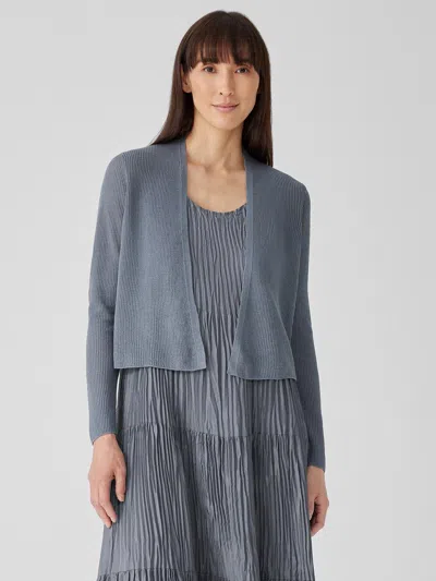 Eileen Fisher Organic Linen Cotton Airy Tuck Cropped Cardigan In Steel