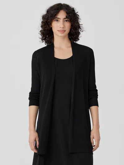 Eileen Fisher Organic Linen Cotton Airy Tuck Long Cardigan In Black