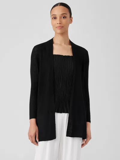 Eileen Fisher Organic Linen Cotton Airy Tuck Long Cardigan In Black