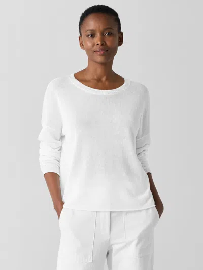 Eileen Fisher Organic Linen Cotton Cord Crew Neck Top In White