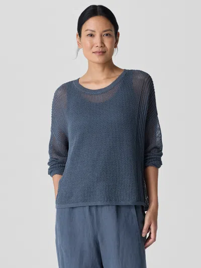Eileen Fisher Organic Linen Cotton Cord Crew Neck Top In Blue