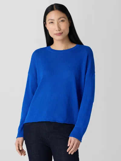 Eileen Fisher Organic Linen Cotton Cord Crew Neck Top In Blue