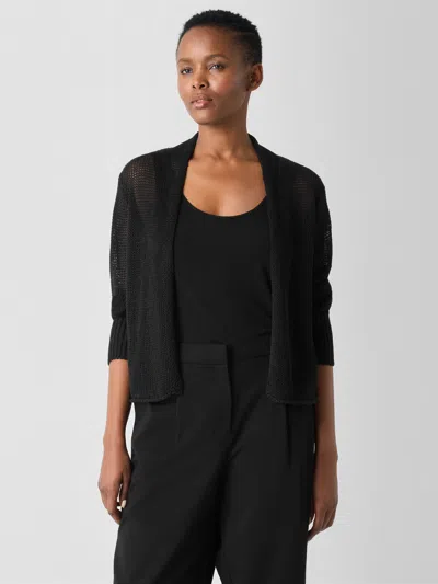Eileen Fisher Organic Linen Cotton Cord Cropped Cardigan In Black