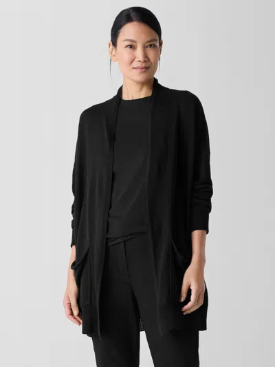 Eileen Fisher Organic Linen Cotton Cord Long Cardigan In Black