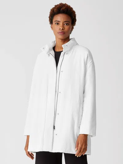 Eileen Fisher Organic Linen Cotton Crepe Padded Long Coat In White