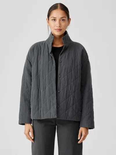 Eileen Fisher Organic Linen Cotton Crepe Quilted Jacket In Gray