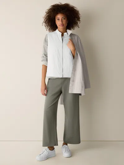 Eileen Fisher Organic Linen Cotton Crepe Quilted Vest In Bayleaf
