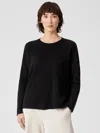 Eileen Fisher Organic Linen Cotton Crew Neck Box-top In Black