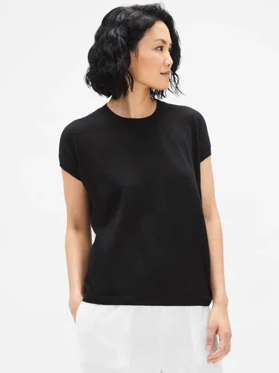 Eileen Fisher Organic Linen Cotton Crew Neck Top In Black