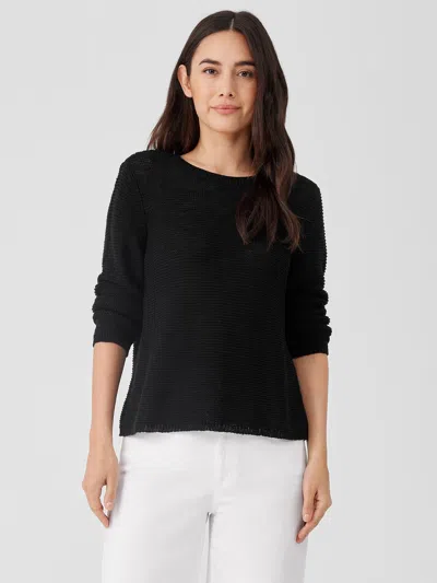 Eileen Fisher Organic Linen Cotton Crew Neck Top In Black