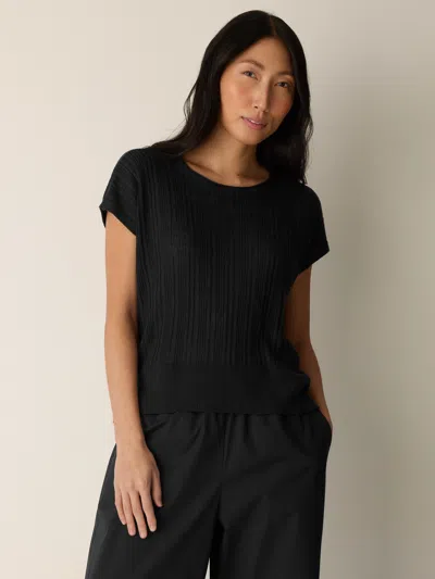 Eileen Fisher Organic Linen Cotton Crew Neck Top In Black