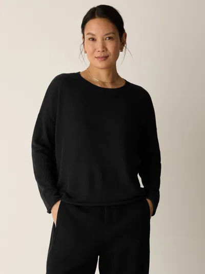 Eileen Fisher Organic Linen Cotton Crew Neck Top In Black