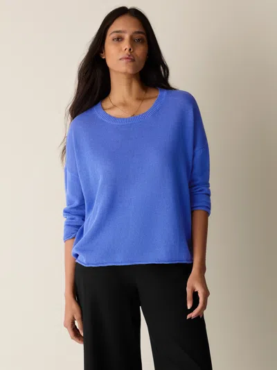 Eileen Fisher Organic Linen Cotton Crew Neck Top In Blue