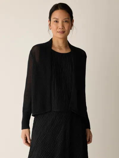 Eileen Fisher Organic Linen Cotton Cropped Cardigan In Black