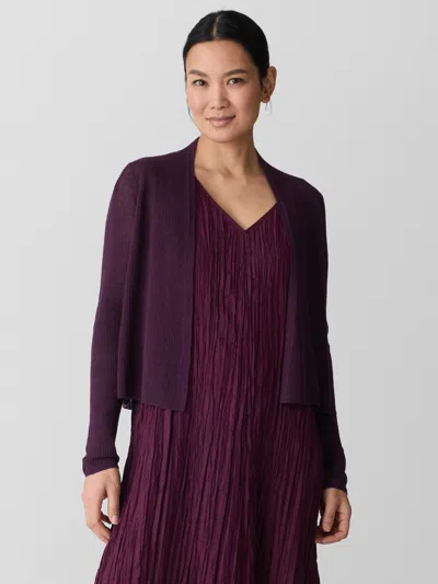 Eileen Fisher Organic Linen Cotton Cropped Cardigan In Burgundy