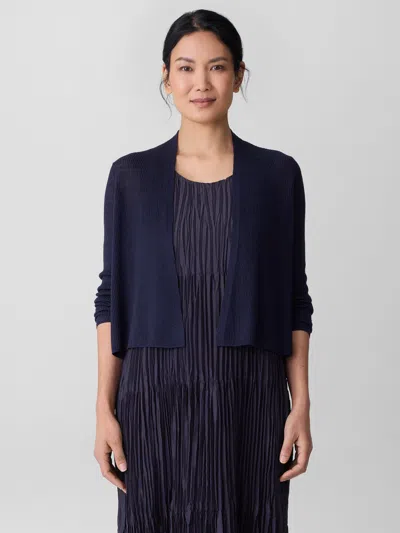 Eileen Fisher Organic Linen Cotton Cropped Cardigan In Blue