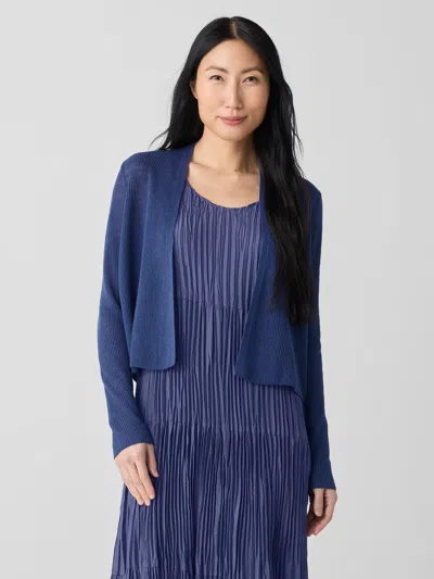Eileen Fisher Organic Linen Cotton Cropped Cardigan In Bluette