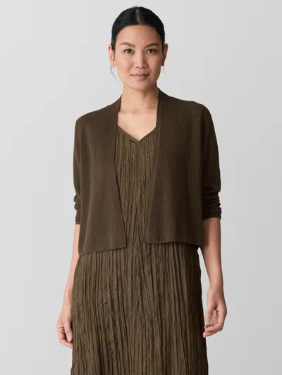 Eileen Fisher Organic Linen Cotton Cropped Cardigan In Brown