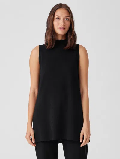 Eileen Fisher Organic Linen Cotton Funnel Neck Top In Black