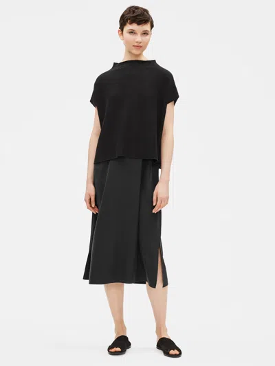 Eileen Fisher Organic Linen Cotton Funnel Neck Top In Black