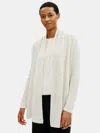 Eileen Fisher Organic Linen Cotton High Collar Cardigan In White