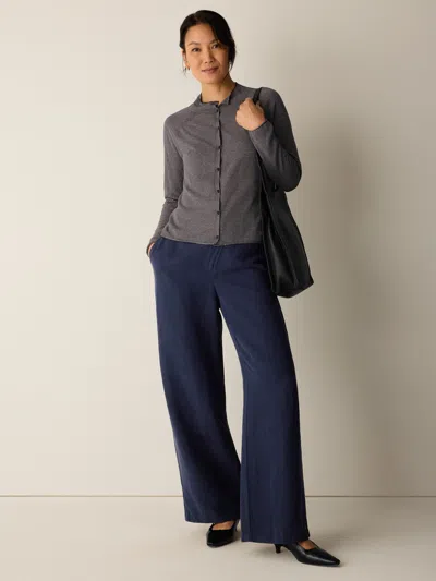 Eileen Fisher Organic Linen Cotton High Collar Cardigan In Ink