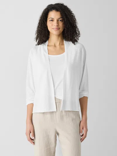Eileen Fisher Organic Linen Cotton High Collar Cardigan In White