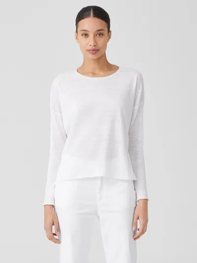 Eileen Fisher Organic Linen Cotton Jersey Crew Neck Top In White