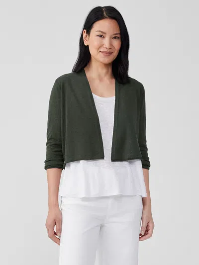 Eileen Fisher Organic Linen Cotton Jersey Cropped Cardigan In Seaweed