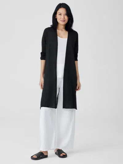 Eileen Fisher Organic Linen Cotton Jersey Long Cardigan In Black