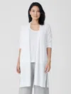 Eileen Fisher Organic Linen Cotton Jersey Long Cardigan In White