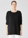 Eileen Fisher Organic Linen Cotton Jersey Round Neck Top In Black