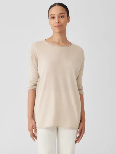 Eileen Fisher Organic Linen Cotton Jersey Round Neck Top In Pink