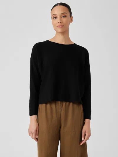 Eileen Fisher Organic Linen Cotton Jewel Neck Box-top In Black