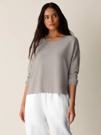 Eileen Fisher Organic Linen Cotton Jewel Neck Box-top In Black/white