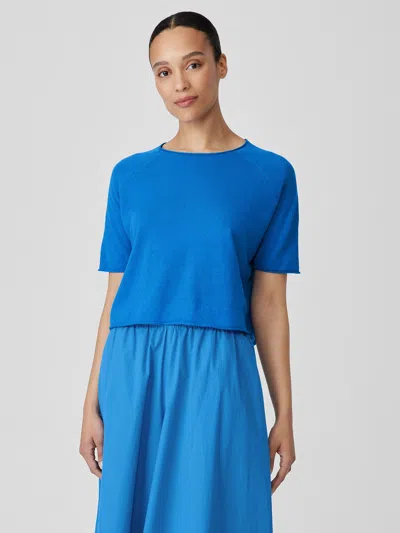 Eileen Fisher Organic Linen Cotton Jewel Neck Top In Blue