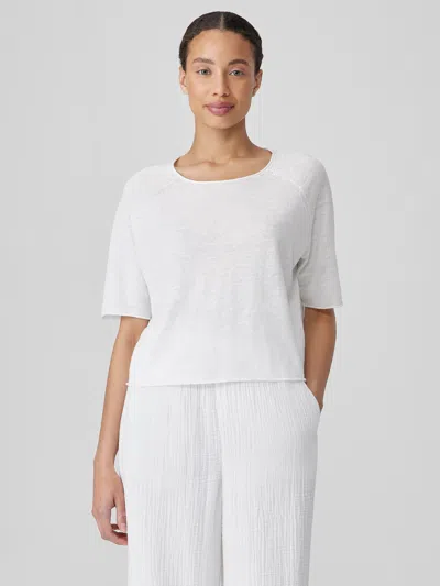 Eileen Fisher Organic Linen Cotton Jewel Neck Top In White