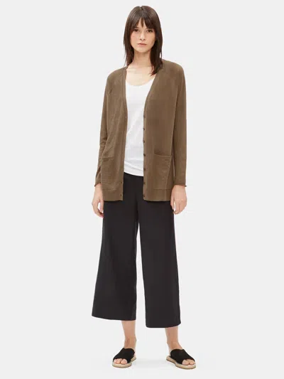 Eileen Fisher Organic Linen Cotton Long Cardigan In Brown